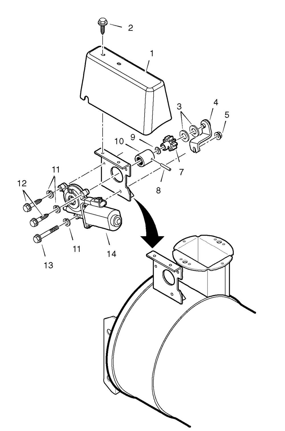 Chute Rotation Motor Diagram and Parts List for 1695369-6291570X54 2007 Briggs and Stratton Snow Blower